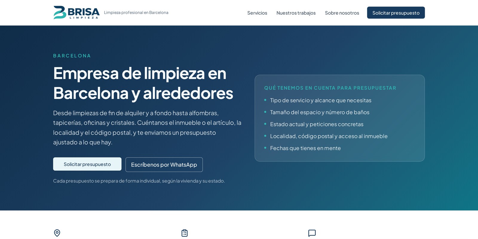 Screenshot of the Brisa Limpieza website