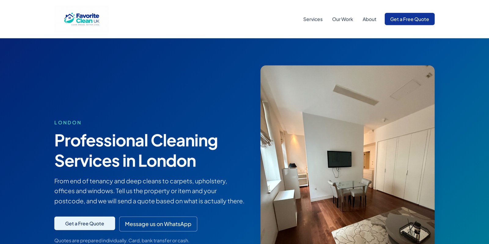 Screenshot of the Favorite Clean UK website